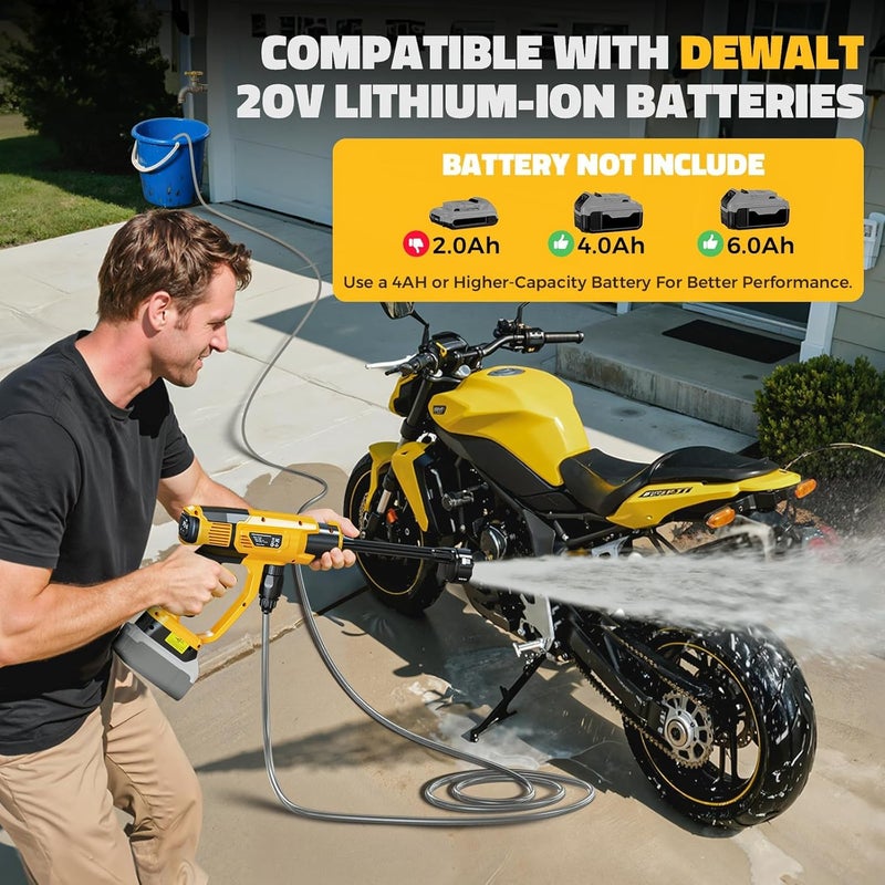 Ecarke Cordless Pressure Washer Compatible with DeWalt 20V Battery, 800 PSI Portable Handheld Power Washer with 6-in-1 Nozzle Foam Cannon for Car Floor Fence Wall Cleaning (Tool only) - Image 3